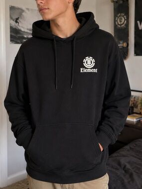 Element Black Logo Pullover Hoodie Men’s Large Skate Streetwear Graphic